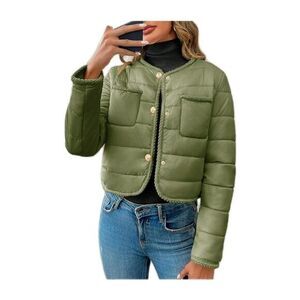 New Cicy Bell Womens Olive Green Quilted Casual Collarless Winter Coat Cardigan‎